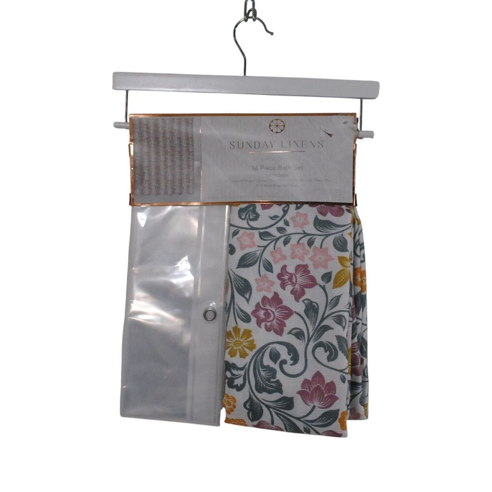 14 Piece Bath Set Shower Curtain And Liner And 12 Hooks Light Green Color
